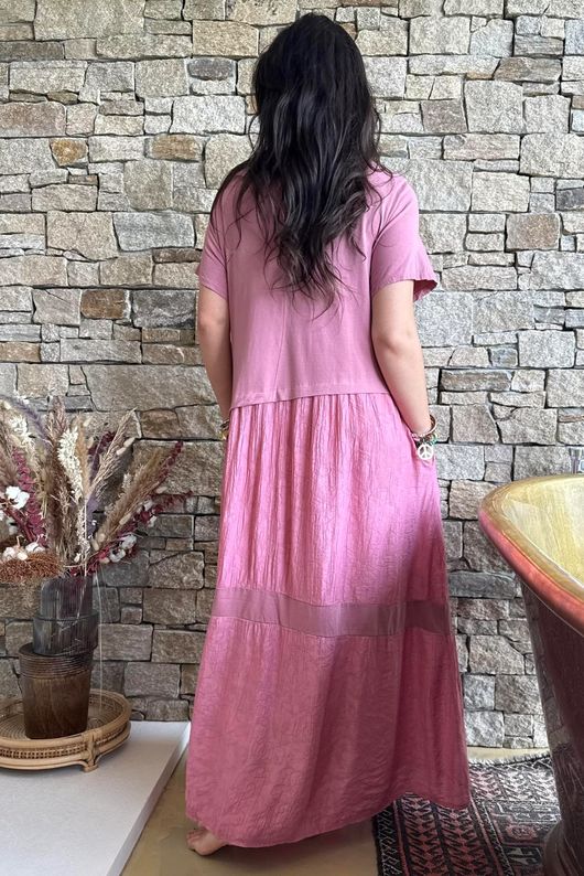 Tasha Damask T Shirt Maxi Dress Indian Pink